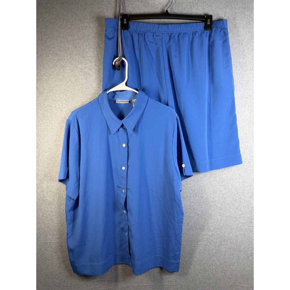Draper's & Damon's Set Womens XL Blue Short Sleeve Shirt Shorts 2 Piece Casual